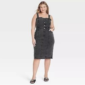 NWT Black Denim Midi Dress Size 3X